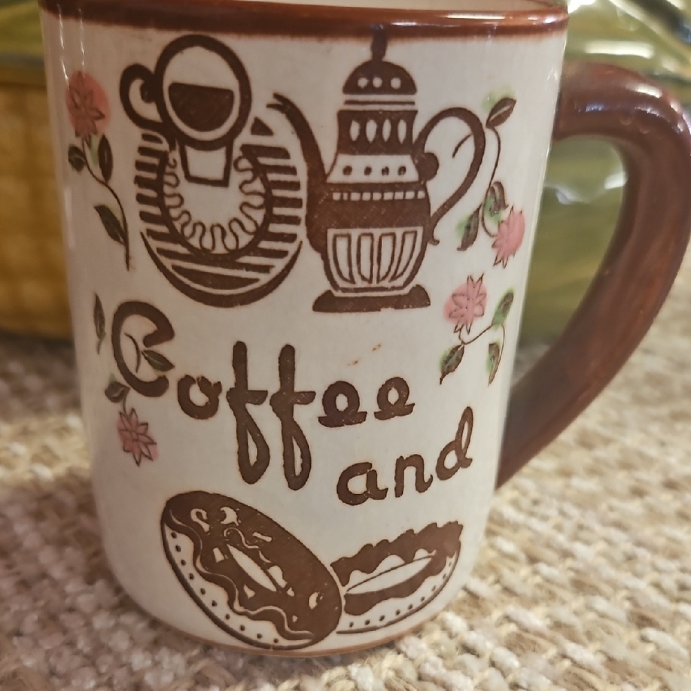 Coffee and Donut Ceramic Mug - Brown and Cream